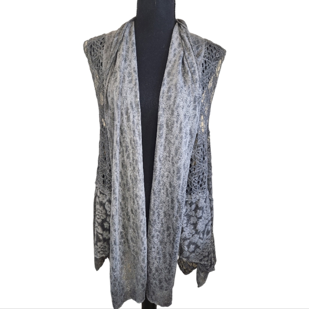 VINTAGE CONCEPT draped open front cardigan sleeveless vest grey size large
